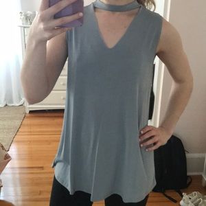 Blue top with neck detail